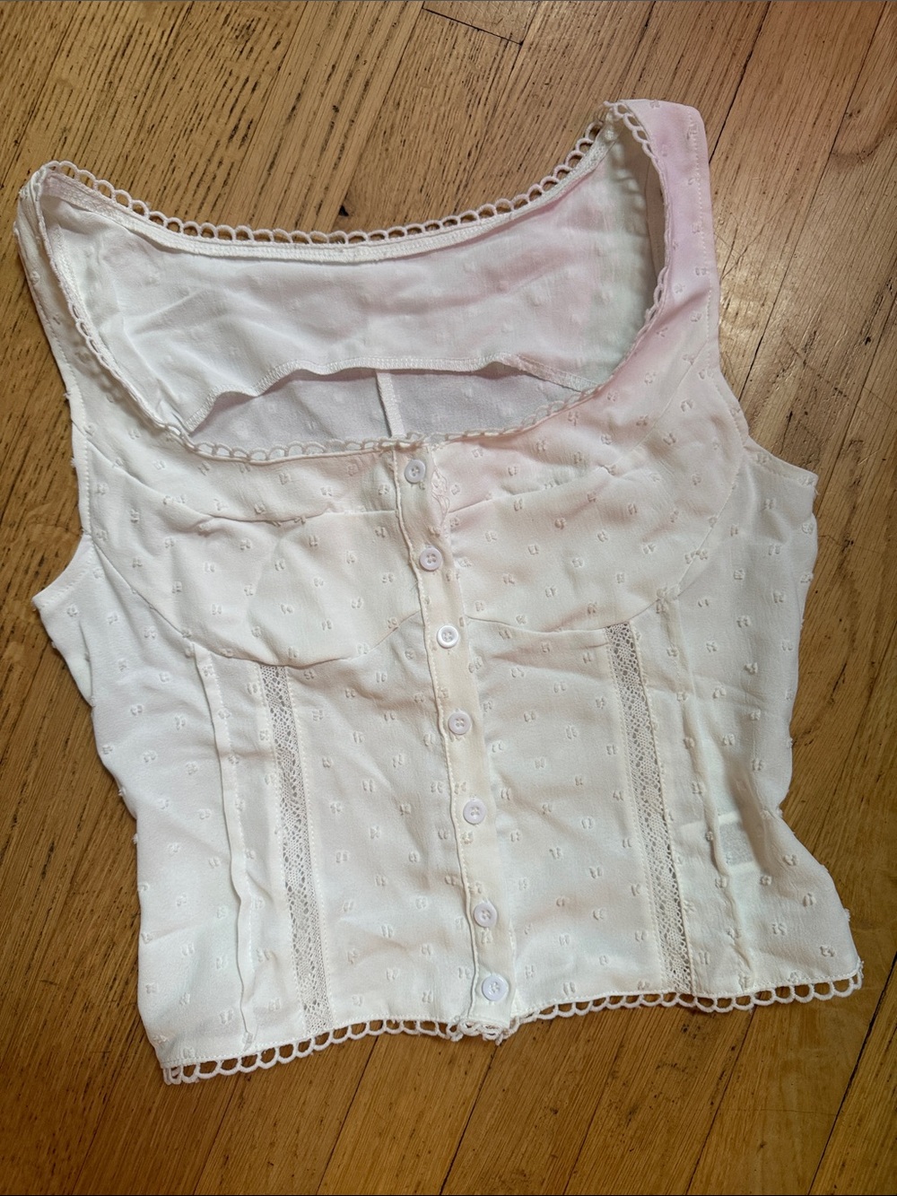 White Lace-Trim Button Front Women’s Tank Shirt